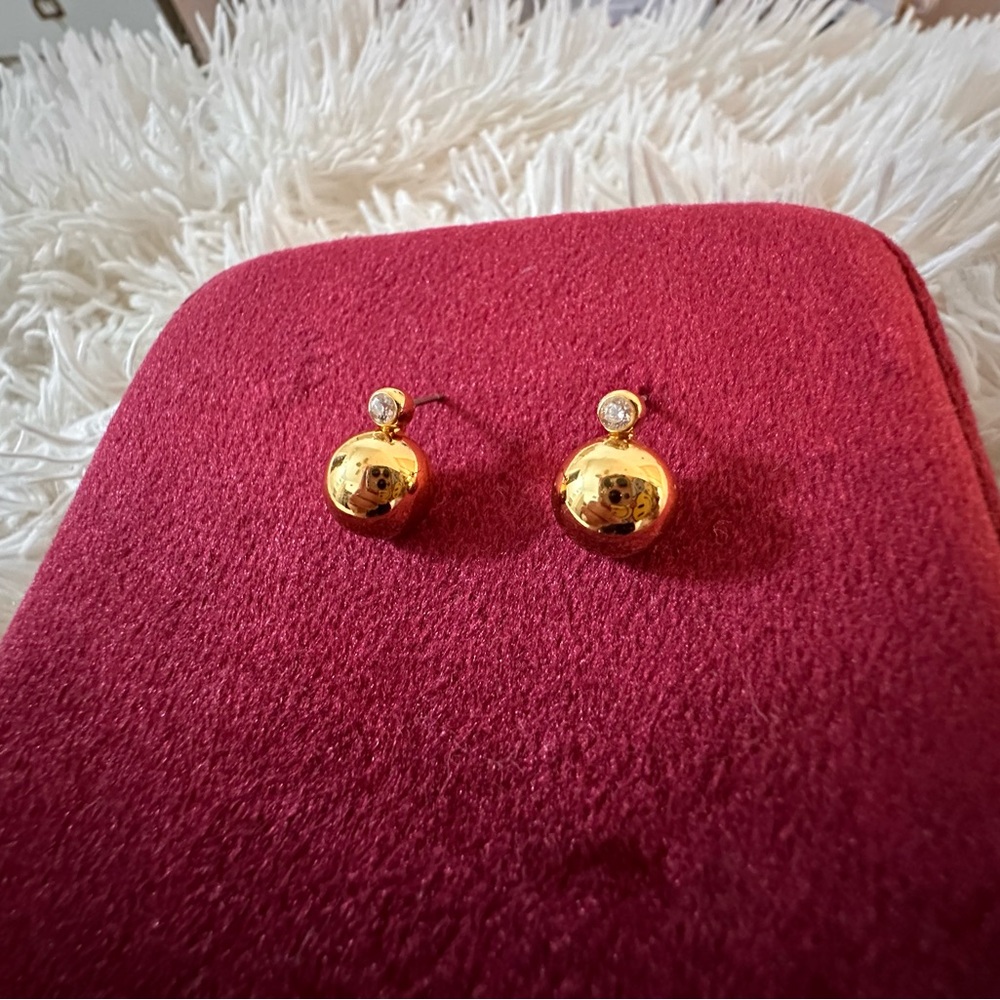 Kate Spade Gold Ball Earrings with Crystal Accent